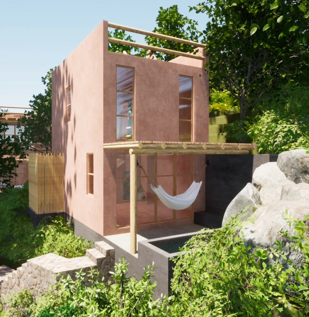 Terraza con hamaca (render)